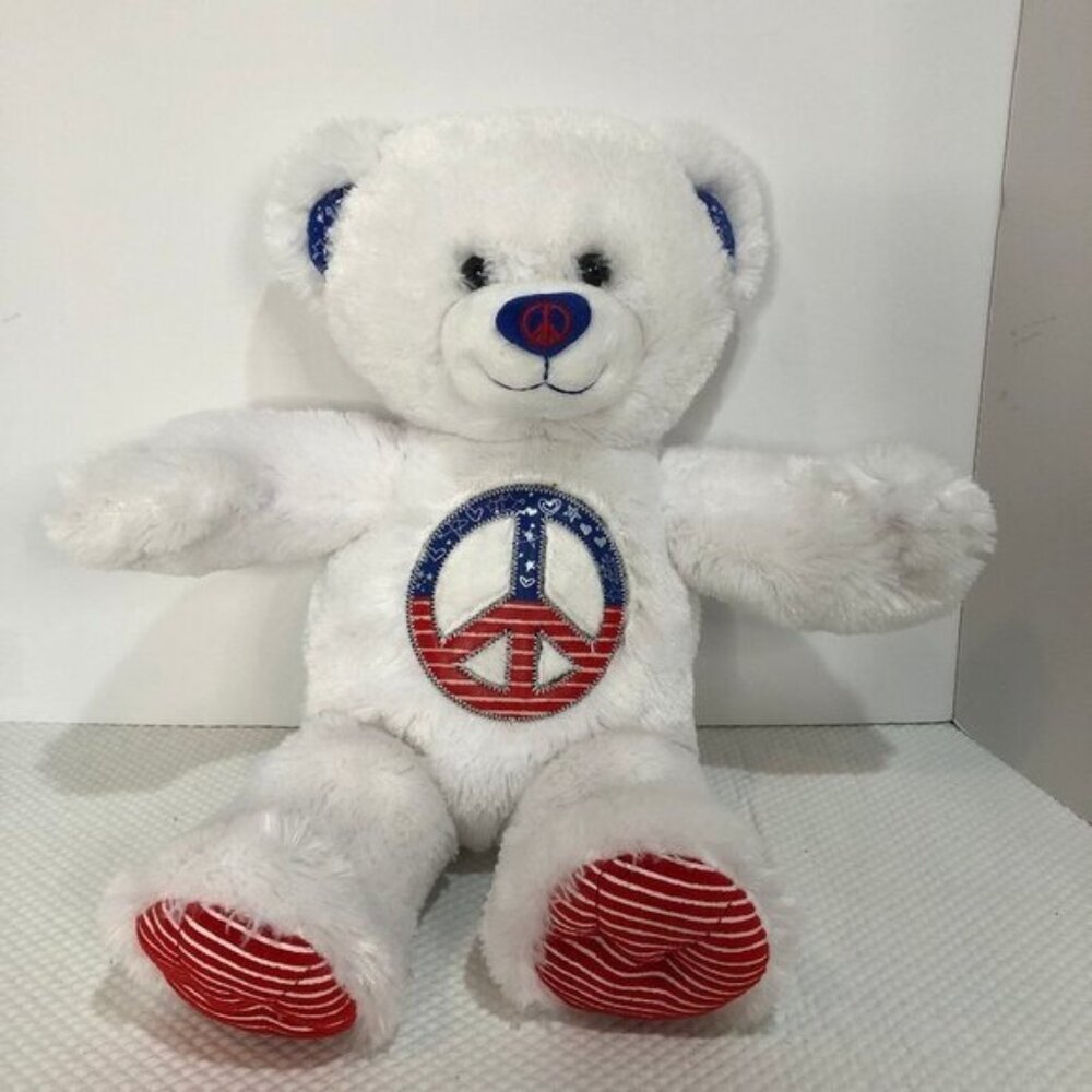 BAB Build-A-Bear White Peace Bear 2010 Stuffed Animal